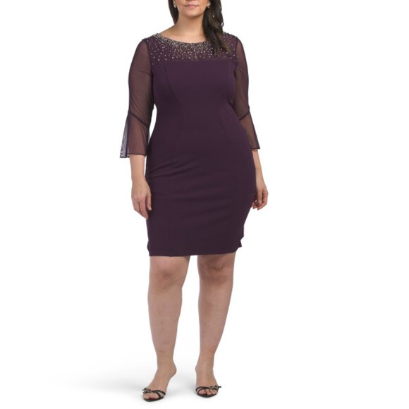 ALEX EVENING Purple Embellished Illusion Sheath Mini Dress - Picture 1 of 2